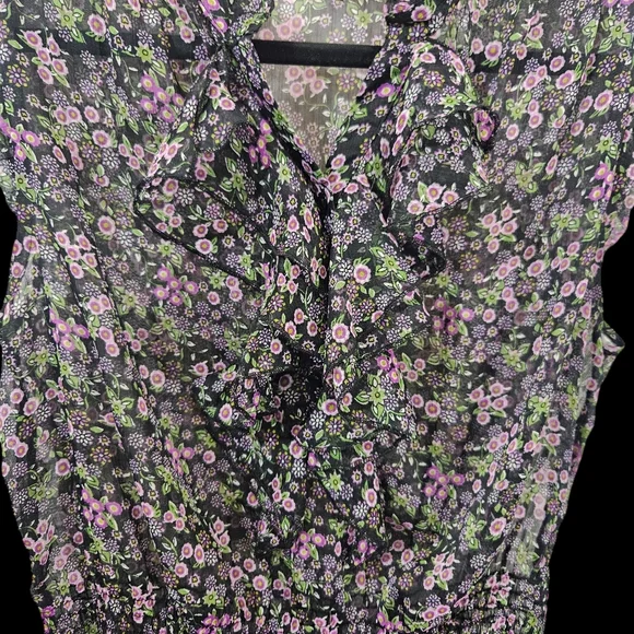 Fire Los Angeles Ruffled Sheer Floral Top Size Large - Picture 7 of 13